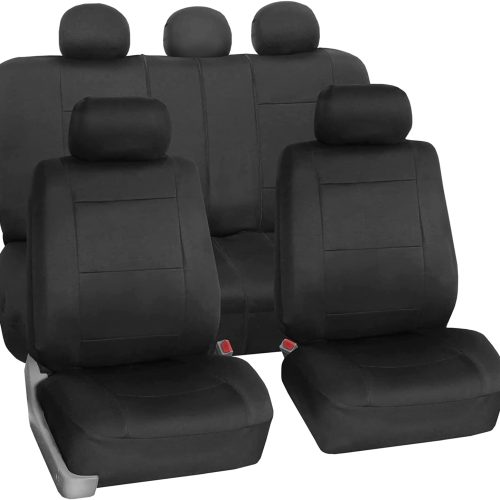 FH Group Car Seat Covers Full Set Black Neoprene – Universal Fit, Automotive Low Back Front Seat Covers, Airbag Compatible, Split Bench Rear Seat, Washable, for SUV, Sedan
