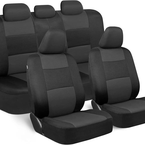 BDK PolyPro Car Seat Covers Full Set in Charcoal on Black – Front and Rear Split Bench , Easy to Install, Interior Covers for Auto Truck Van SUV
