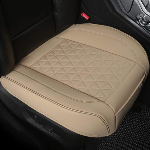 Black Panther 1 Pair Luxury Faux Leather Car Seat Covers Front Bottom Seat Cushions Covers, Anti-Slip and Wrap Around The Bottom, Fit 95% of Vehicles – Beige