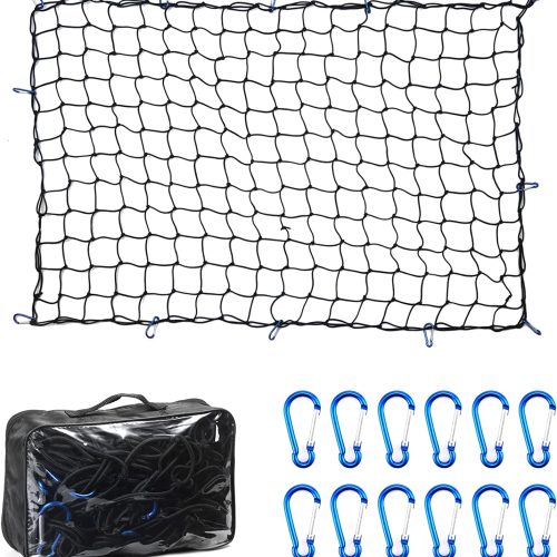 Amiss 4×6 Ft Truck Cargo Net, Roof Rack Cargo Net for Pickup Trucks SUV Small Trailer, Heavy Duty Truck Bed Cargo Bungee Net with 12 Black Clips and Storage Bag, Car Exterior Accessories