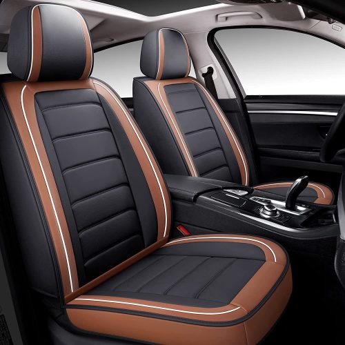 BABYBLU Leather Car Seat Covers Full Set for Women，Men,Water Proof Synthetic Leather for Cars SUV Pick-up Truck Universal Fit Set for Auto Interior Accessories(Airbag Compatible) (Coffee)