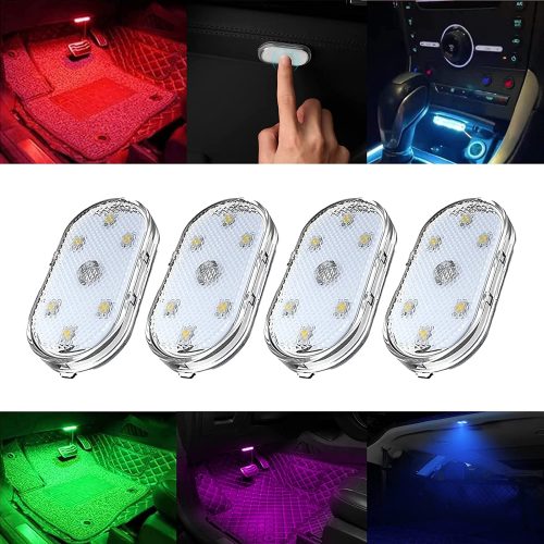 4pcs Wireless Led Lights for Car Interior, Car Led Lights Interior, USB Rechargeable Car Interior Lights, Free Installation of Magnetic Car Interior Lights (4pcs 7colors)