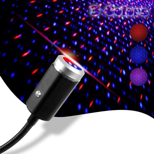 Aevdor USB Star Night Light, 3 Colors-7 Lighting Modes, Car Roof Star Lights, Portable Adjustable Romantic Star Light Decor for Bedroom Party Car Interior Ceiling, Plug and Play (Blue&Red)