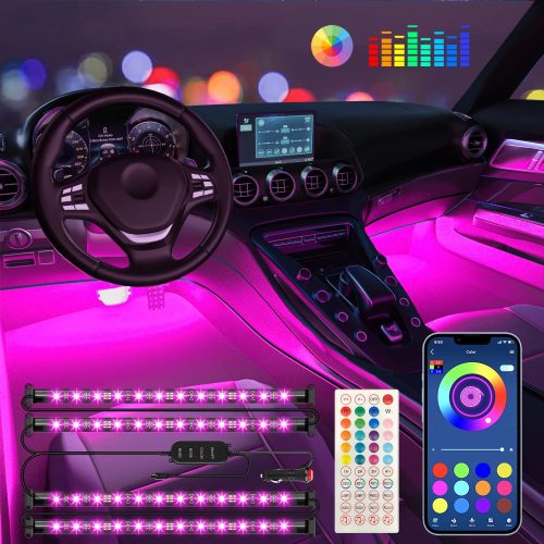 Interior Car Lights Keepsmile Car Accessories Car Led Lights APP Control with Remote Music Sync Color Change RGB Under Dash Car Lighting with Car Charger 12V 2A LED Lights for Car (RGB)