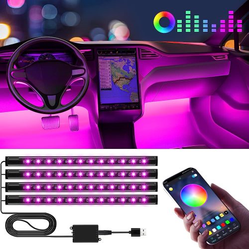 Interior Car Lights Winzwon Car Accessories for Women, Car Led Lights, Gifts for Men, APP Control Inside Car Decor with USB Port, Music Sync Color Change Lights for Jeep Truck, 12V